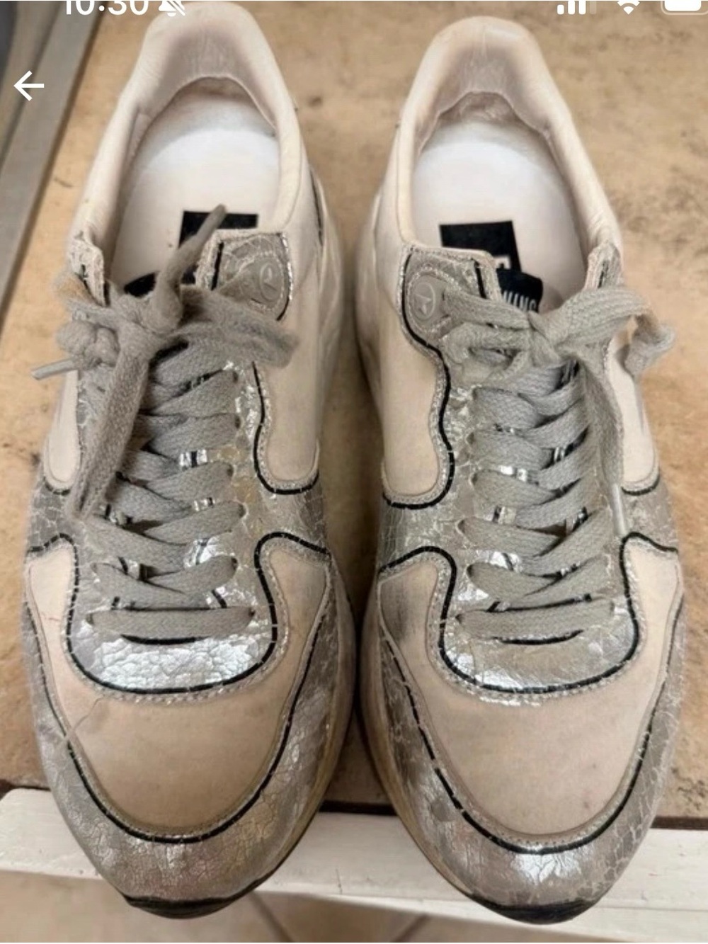Golden Goose running sneaker size EU37. Silver metallic and white .